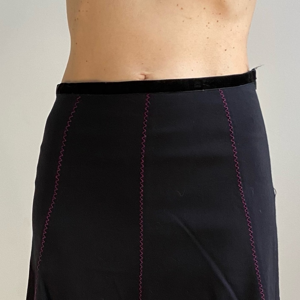 VTG Persaman NY Black A-Line Skirt Pink Stitch Velvet 4 - Picture 3 of 7